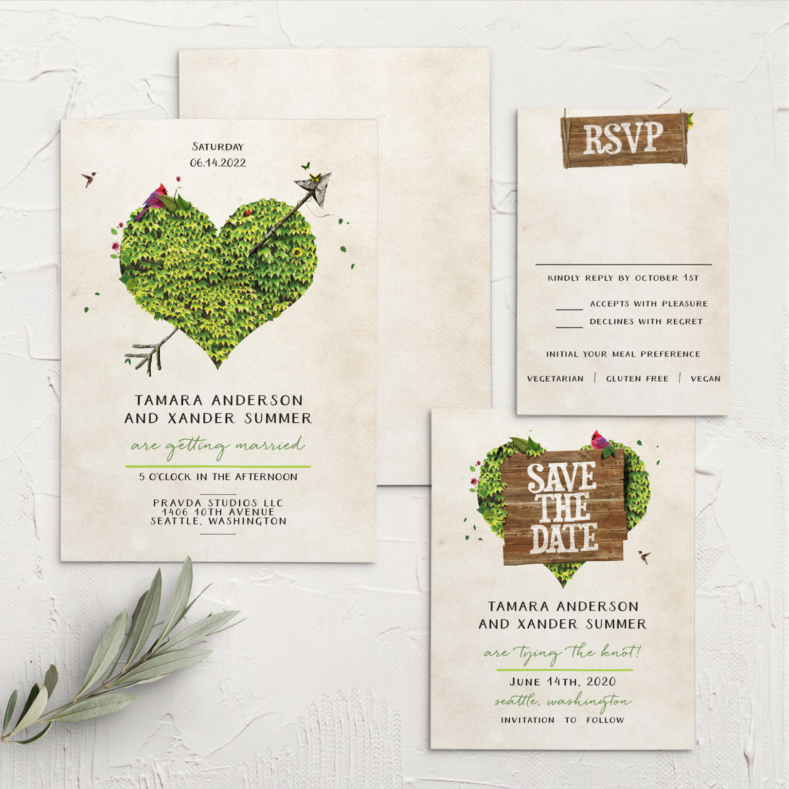 Rustic Heartchery Wedding Invitations
