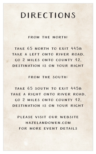 Make sure your guests know the best routes to get to your wedding using the Rustic Heartchery Direction Cards.