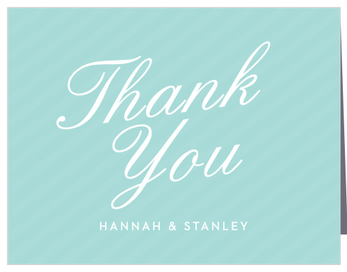 Composed in glass blue stripes, and embellished with a huge retro script the Note Home Thank You Cards are a charming choice for you to send your gratitude after the event!