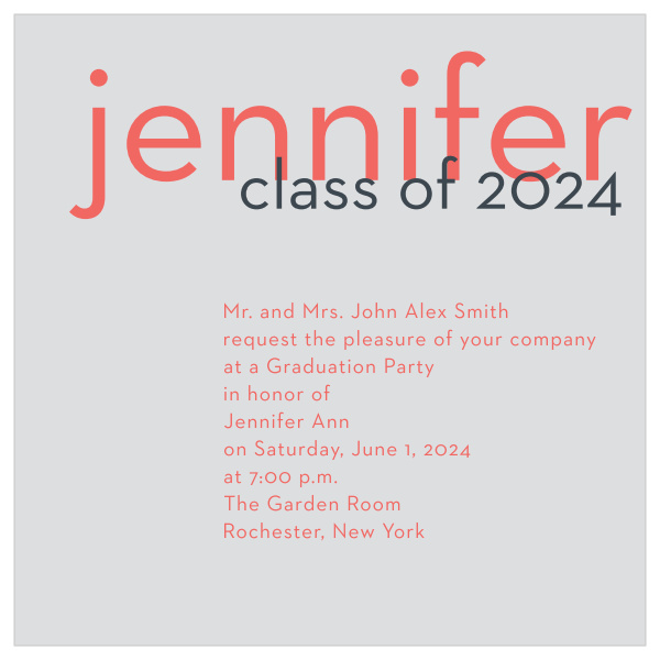 The Typographic Square Graduation Invitation is a modern typography-based card.