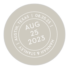 Composed from the heart, with a smoky taupe background and embellished with a postmark emblem, the Note Home Wedding Stickers are more than a sticker, they're a momento of the love you and your betrothed share!