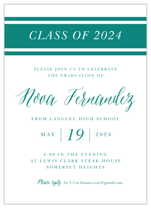 An irresistibly modern design, these cards feature a mixture of bold color lines and neat typography for every delightful detail. Our Class Title Graduation Invitation celebrates your loved one's accomplishments. 