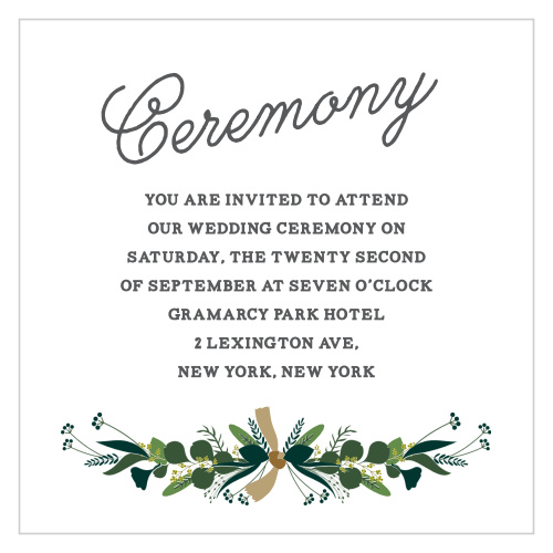 A stunning calligraphy titles your Hanging Garland Ceremony Cards, hanging in space above the elegant serif used to invite your guests.