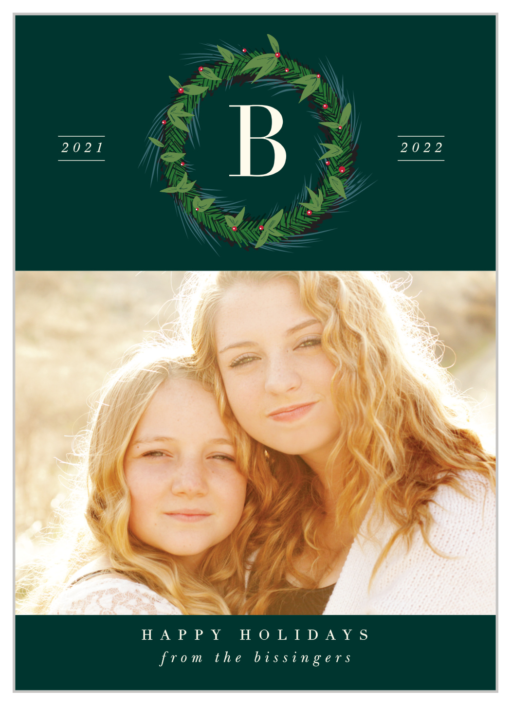 Monogram Wreath Photo Holiday Cards