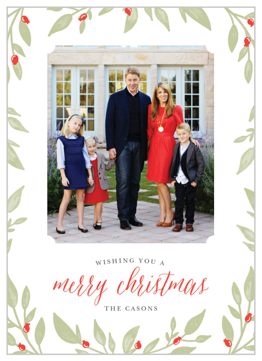 Bright, beautiful, and warm, our Leaves & Berries Photo Christmas Cards are a perfect fit for your family this holiday season.