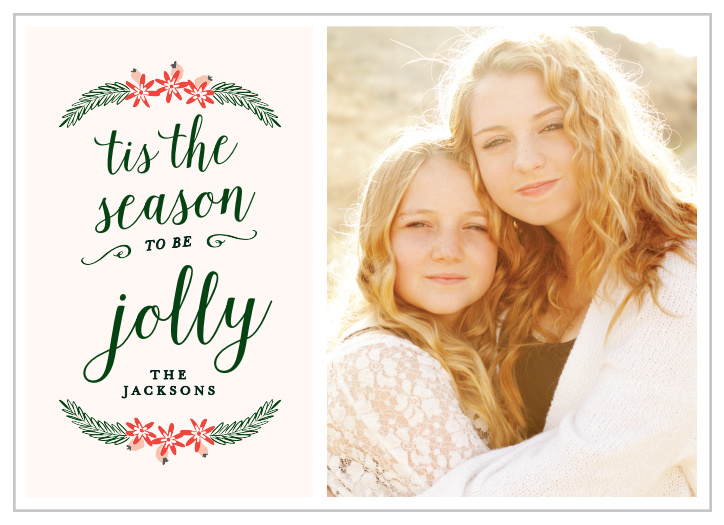 Your warm wishes are done up in a cheerful, festive, green script and framed by a modern holiday wreath for the Wreath & Script Photo Holiday Cards.