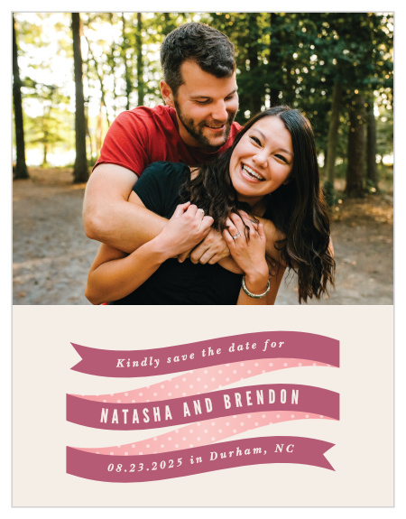 The Ribbons and Confetti Wedding Save the Date Magnet is sure to set the right tone for your event.
