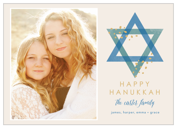 With a lovely photo of your choice to decorate the left-hand side of our Happy Photo Foil Hanukkah Cards and a carefully opaque Star of David gracing the right, these cards are perfect for celebrating the holidays.