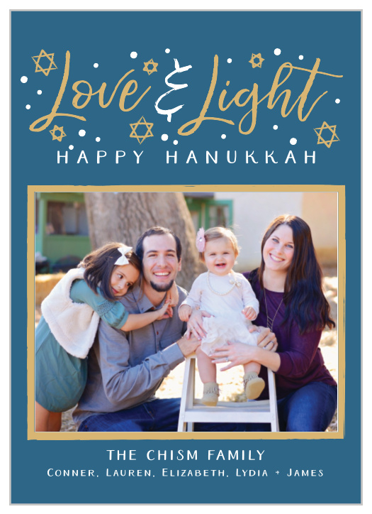 Send your holiday wishes to all your family and friends with the Love & Light Photo Foil Hanukkah Cards.