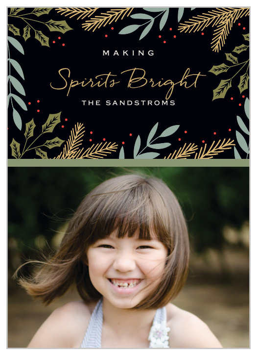 Bright Spirits Foil Photo Holiday Cards are as perfect a representation of the holiday season as your family is of unconditional love.
