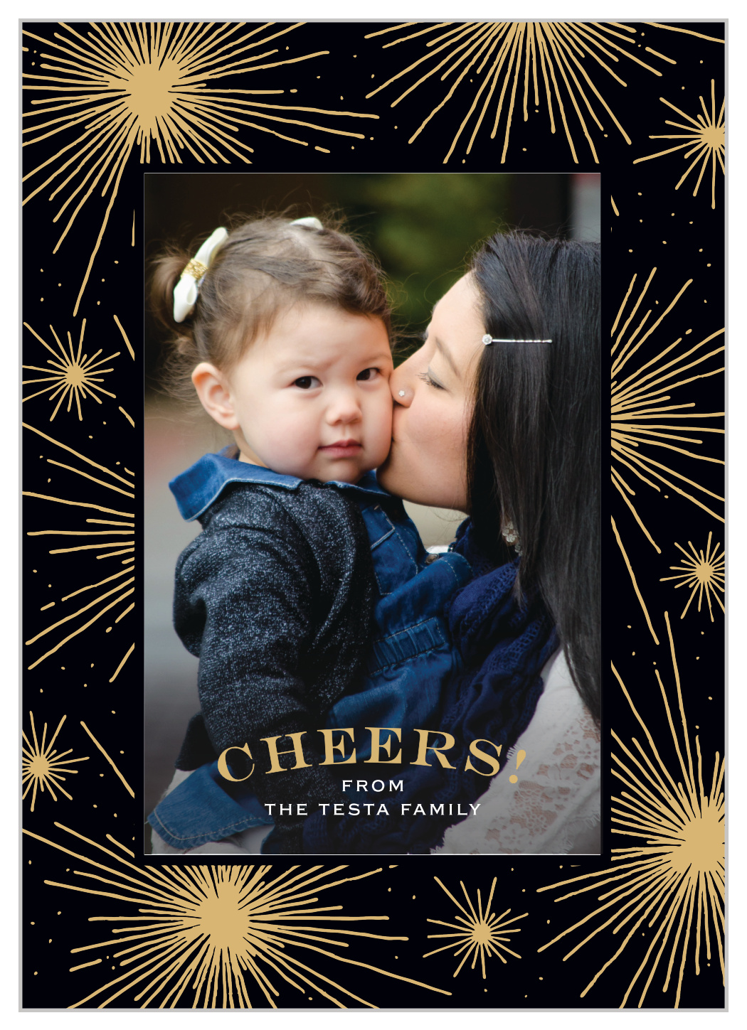 Cheerful Fireworks Foil Photo New Years Cards