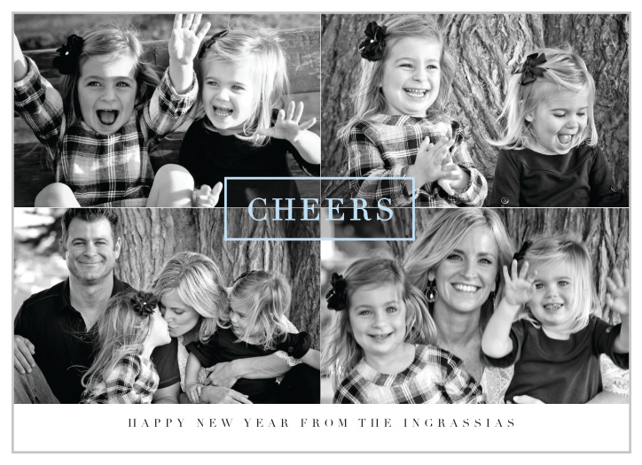 Upload your favorite current photos of your family to create the perfect quartet for our Center Square Photo New Years Cards.