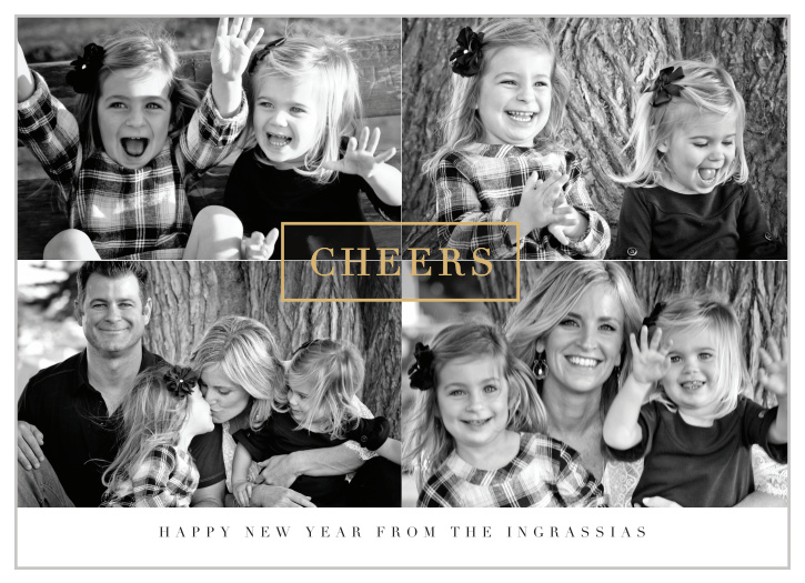 Upload your favorite current photos of your family to create the perfect quartet for our Center Square Foil Photo New Years Cards.