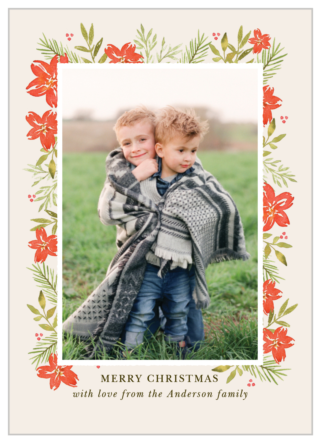 Poinsettias Frame Photo Christmas Cards