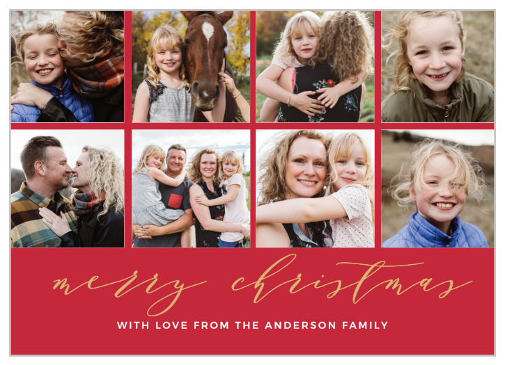 If you're having a hard time narrowing down all of those cute family photos you have, the Christmas Grid Foil Photo Christmas Cards is the perfect card for you.