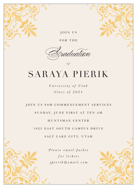 The Chandelier Corner Graduation Invitation with is ornate corner patterns is sure to be noticed.