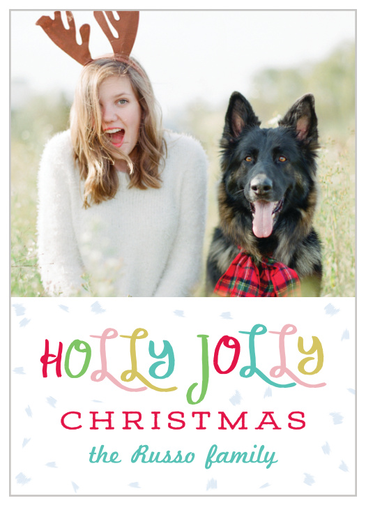 A cheerful, multicolored "Holly Jolly" makes our Jolly Print Photo Christmas Cards a super fun greeting card to send out to your loved ones!