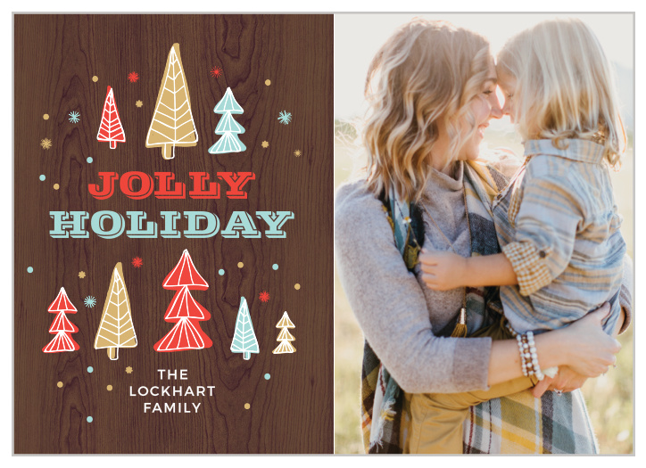 Share your holiday love with friends and family using the Woodsy Trees Photo Holiday Cards.