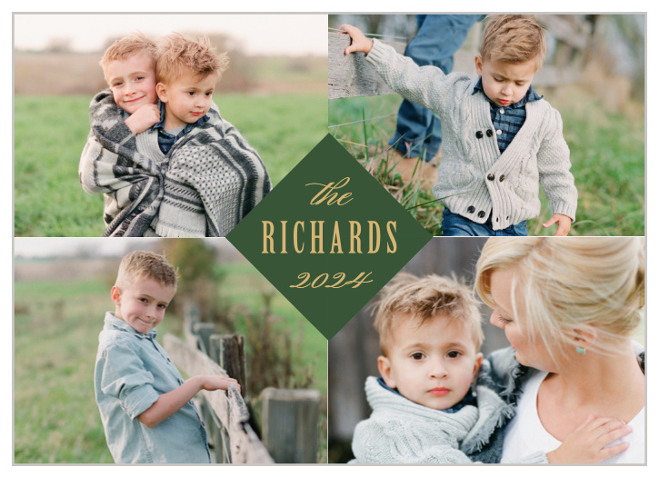 The Joyful Foil Photo Holiday Cards use four of your pictures for it's design's focal point.