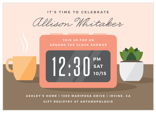 Our Digital Clock Bridal Shower Invitations are perfect for an "Around the Clock" themed party.