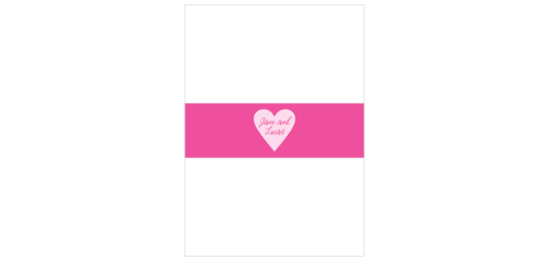 The Heart Beat Belly Bands feature a simple, curling calligraphy inscribed onto a semi-transparent heart atop a cerise background.