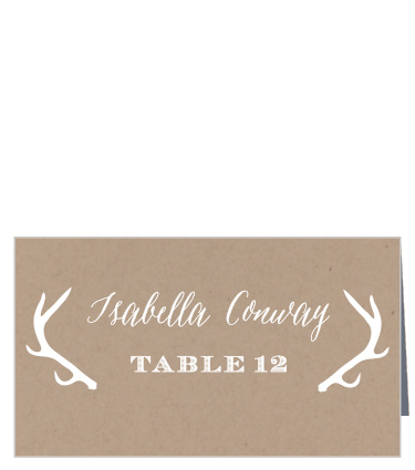 Personalize the rustic Blooming Antlers Place Cards with your guests’ names and table numbers in the fonts of your choice.