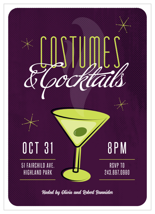 Serve up your own special witch's brew with our Retro Cocktail Halloween Party Invitations.
