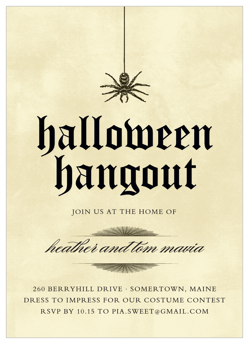 Spider Parchment Halloween Invitations