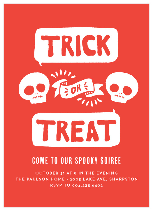 Plan out the Halloween Party of the century with your fellow skeletons using our Talk Bubbles Halloween Party Invitations.