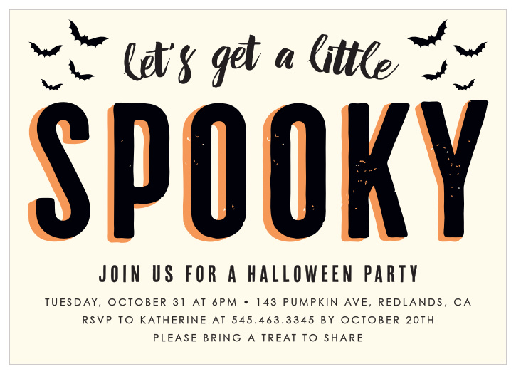 Keep it classically scary with our Spooky Bats Halloween Party Invitations: featuring a black and orange shaded title surrounded by bats and an easy to read typeface for your party details below, you can be sure that these invitations will be a hit with each and every one of their recipients.
