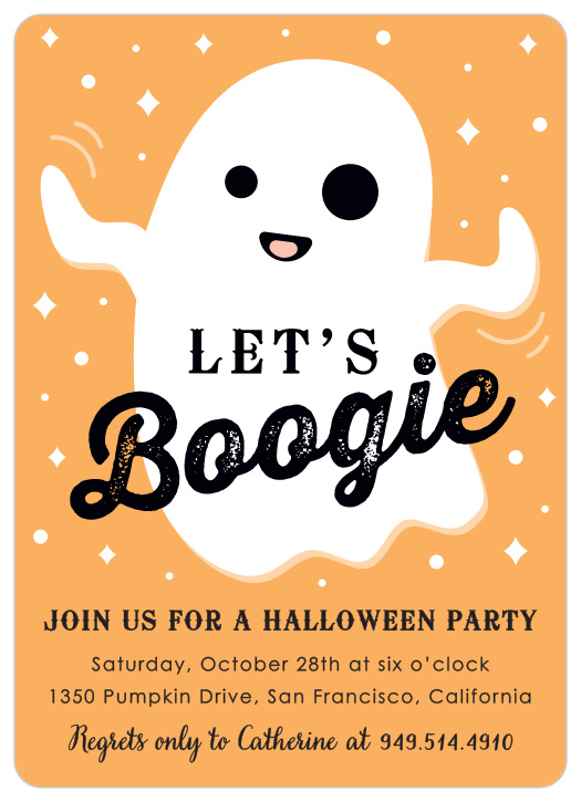 Your guests will want to BOOgie down all night when they get invited to your party using the Let's Boogie Halloween Party Invitations.