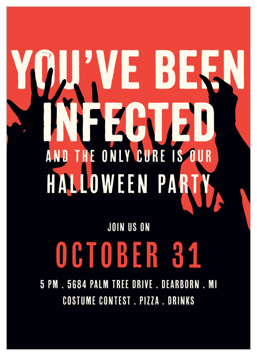 Your guests won't want to miss your Halloween party when they receive the Infection Halloween Party Invitations.