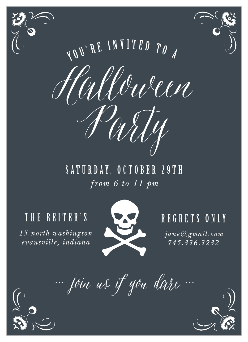 Skull & Crossbones Halloween Invitations