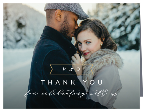 Share your appreciation for the support and presence of loved ones on your special day with our Contemporary Banner Wedding Thank You Cards.