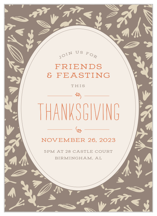 Help your loved ones remember what matters most during this fall season with the Friends & Feasting Thanksgiving Party Invitation.