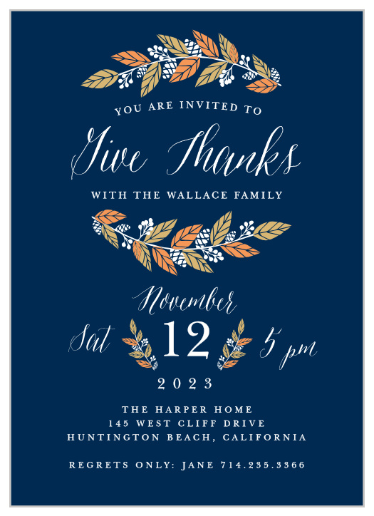 Step up your Invitation game with the Give Thanks Foil Thanksgiving Party Invitation.