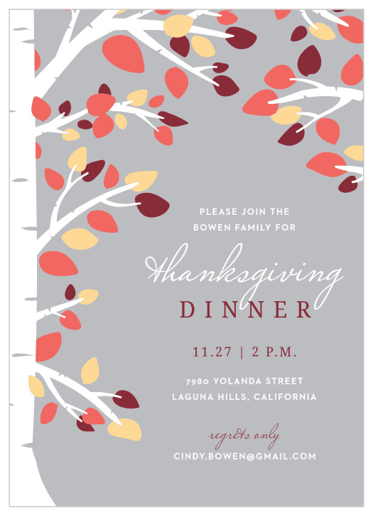 Invite your loved ones into your home this holiday season with the Autumn Birch Thanksgiving Party Invitation.
