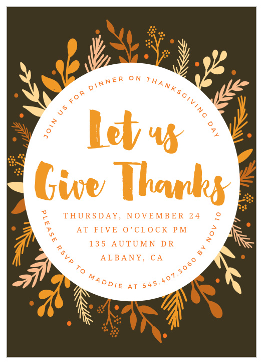 Send out your Thanksgiving invitations with the Round Wreath Thanksgiving Party Invitation.