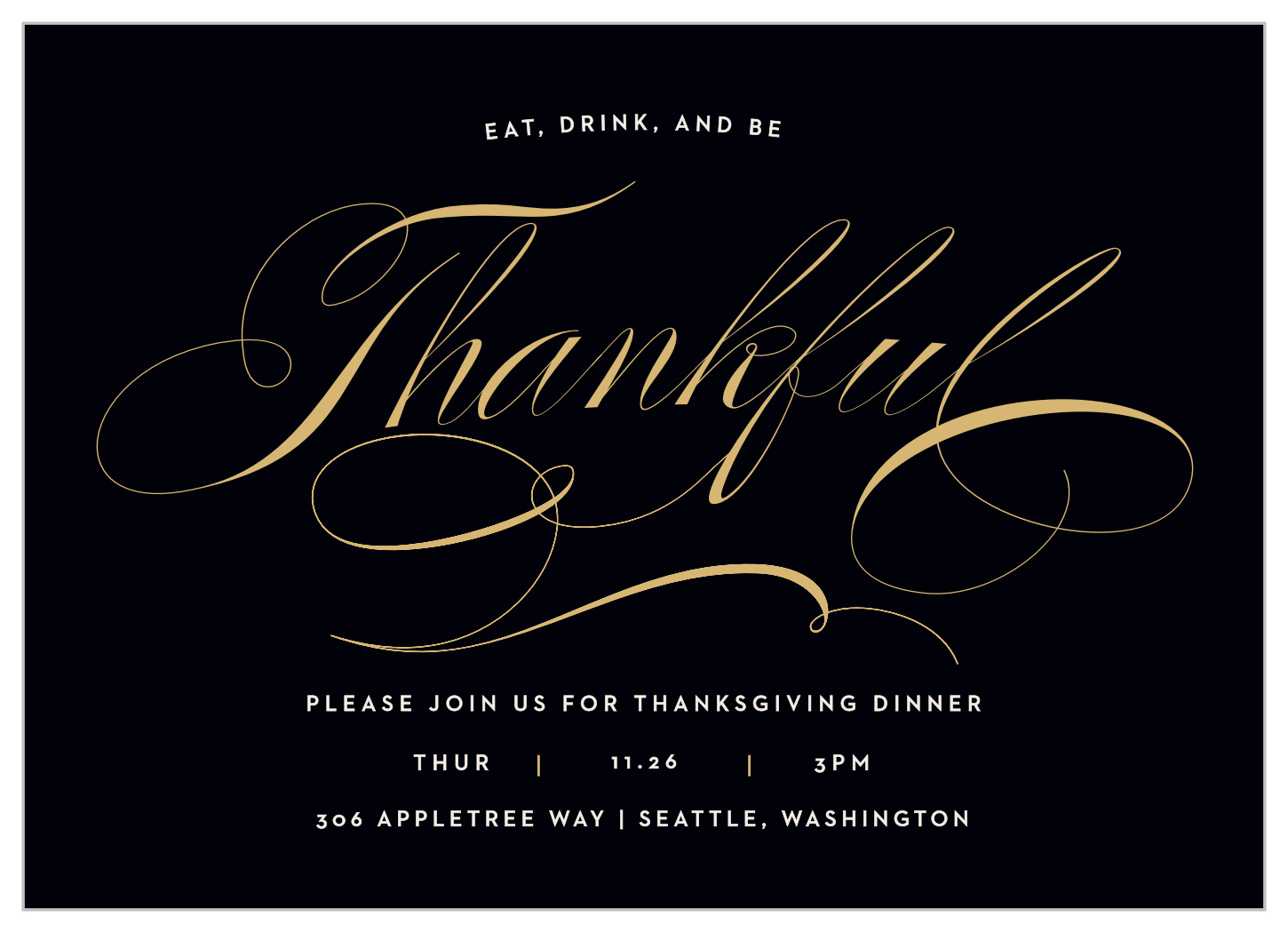 Fall Script Foil Thanksgiving Invitations