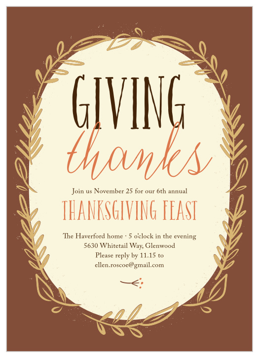 Offer your would-be guests the perfect blend of classic grace and modern style with Thanks Wreath Foil Thanksgiving Party Invitation.