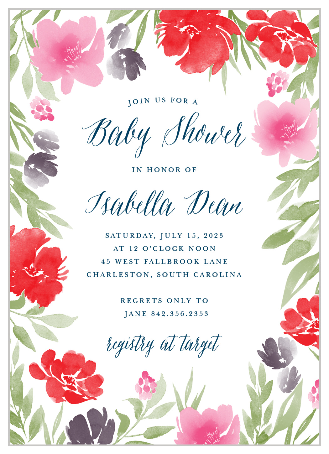 Watercolor Garden Baby Shower Invitations