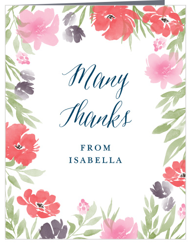 Beautiful flowers form the exterior border of our Watercolor Garden Baby Shower Thank You Cards.