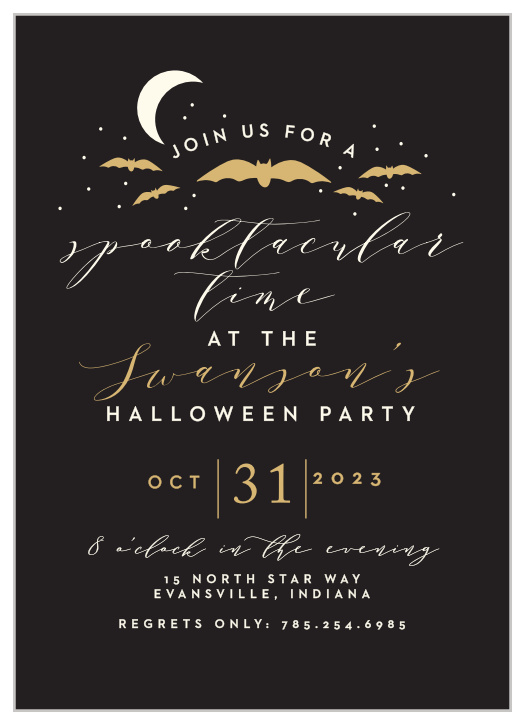 Keep it spookily simple with our Spooktacular Halloween Foil Party Invitations.