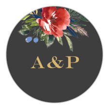 A vivid watercolored floral arrangement adorns your initials done up in a raised gold foiled font on the Arctic Florist Foil Wedding Stickers. 