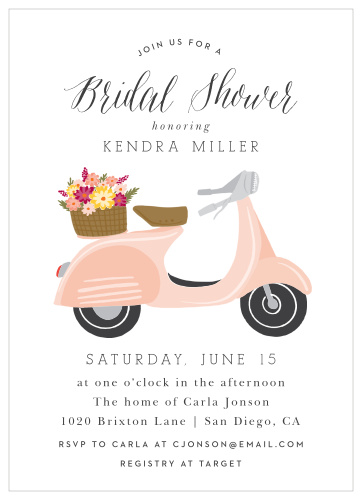 Andiamo! The Floral Scooter Bridal Shower Invitations have a fantastically fun feel to it.