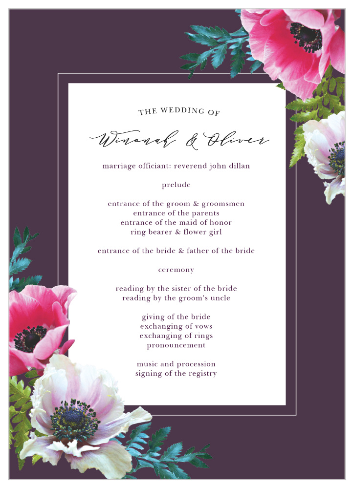 Vibrant Anemone Wedding Programs