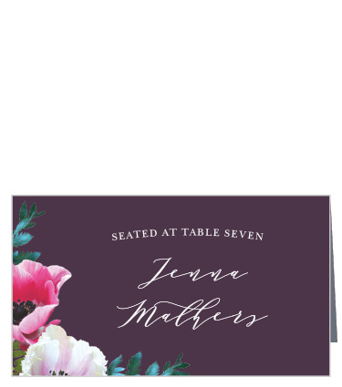 Personalize the Vibrant Anemone Place Cards colors and fonts to coordinate with your wedding theme.