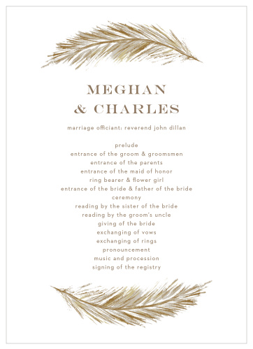 Guide your guests through each special moment and member of your wedding ceremony with our stunning Falling Feathers Wedding Programs.