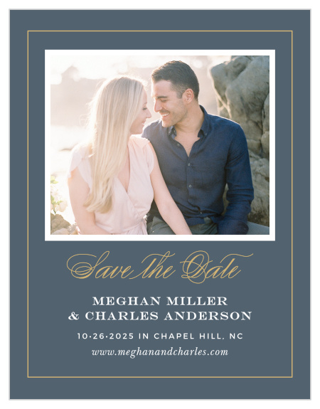 Be sure that your friends and family mark their calendars well in advance with our beautiful Falling Feathers Foil Save-the-Date Cards.