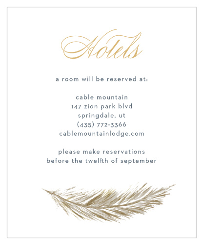 Falling Feathers Foil Accommodation Cards ensure that your guests are as comfortable in the days leading up to and away from your wedding as they are during.